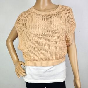 Volcom Sweater Cotton Open Knit Sleeveless Cropped Sz M Retro Academia